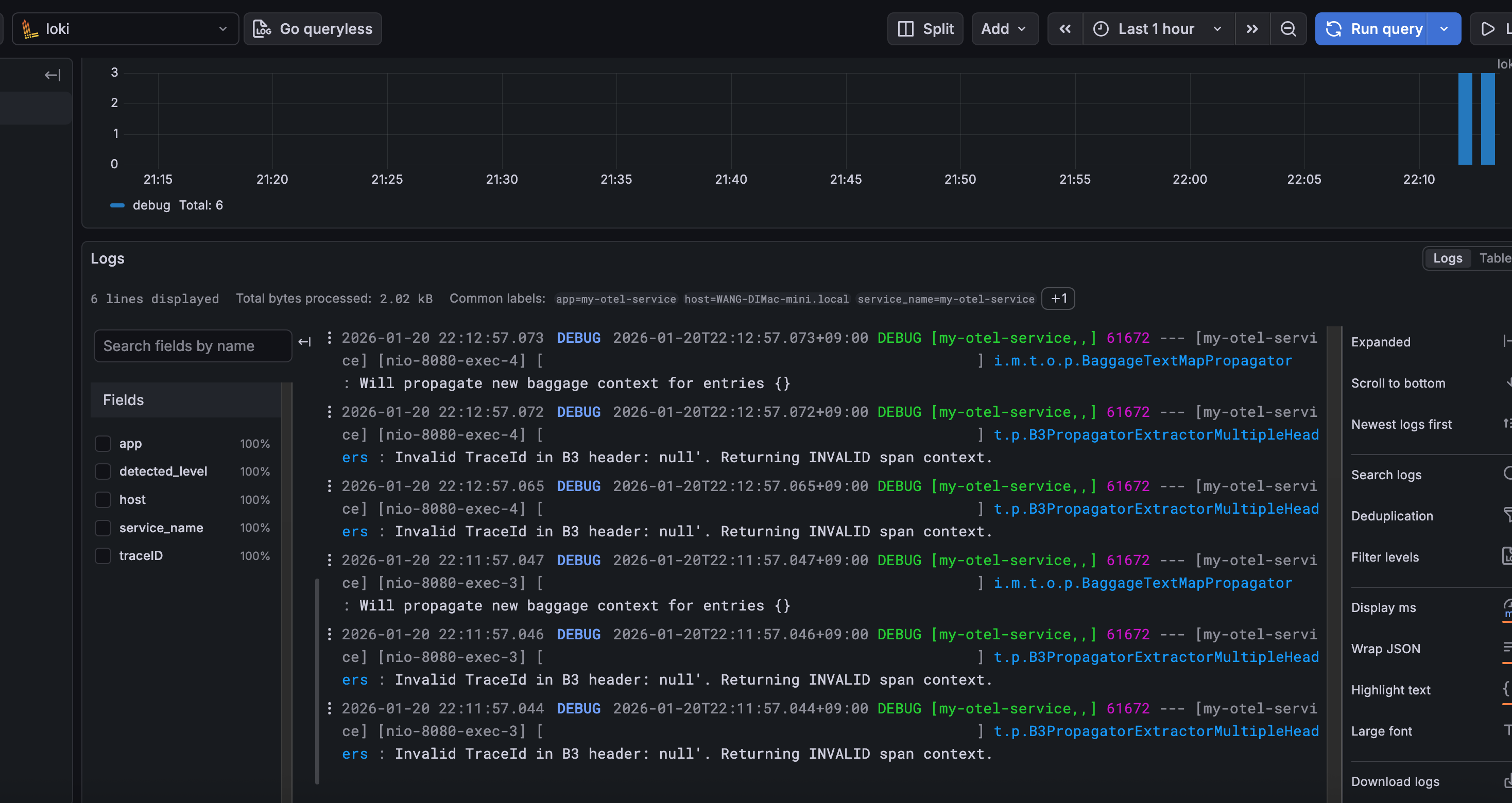 Logs captured by Loki Logs