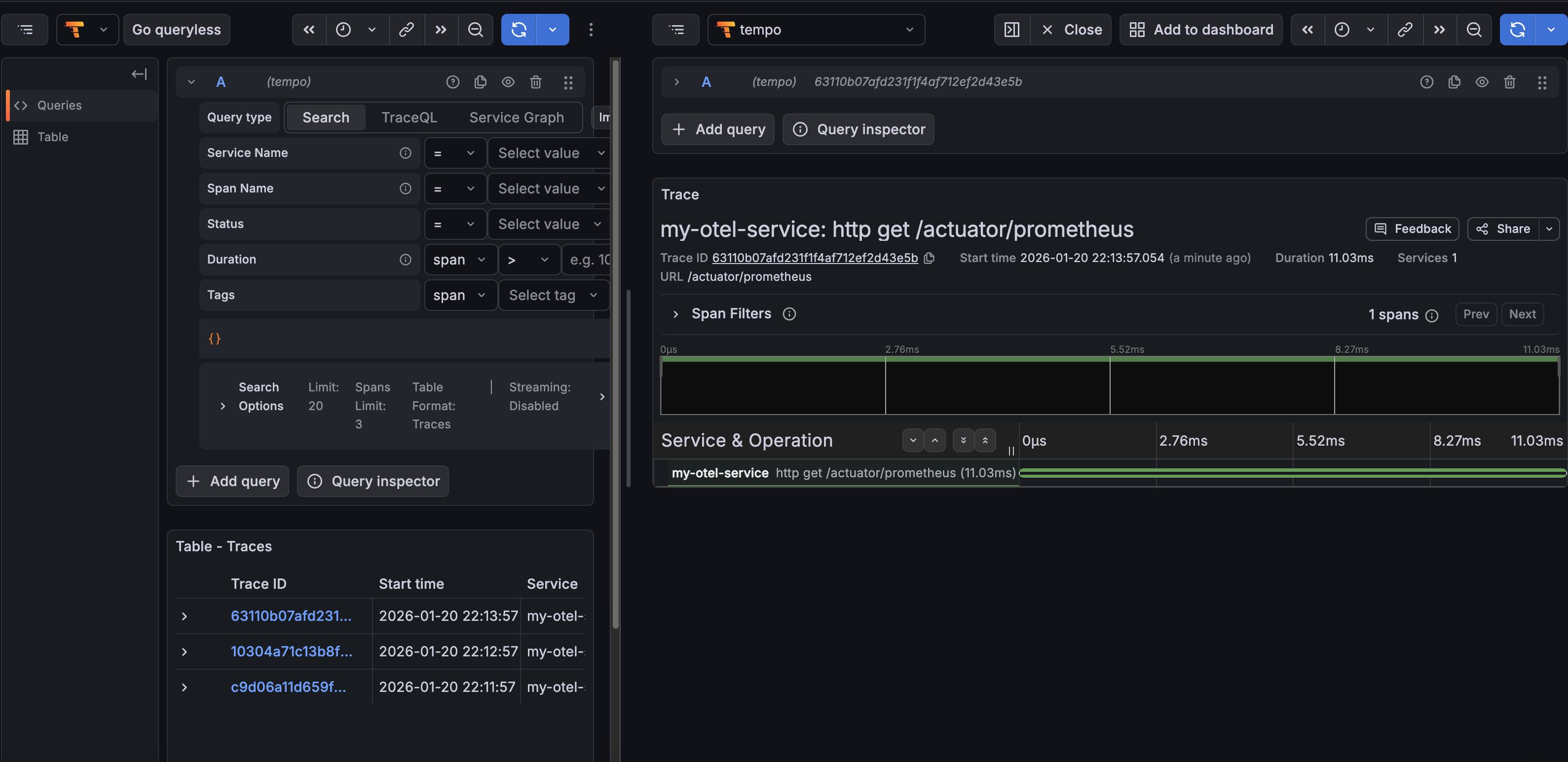 Traces captured by Tempo Traces
